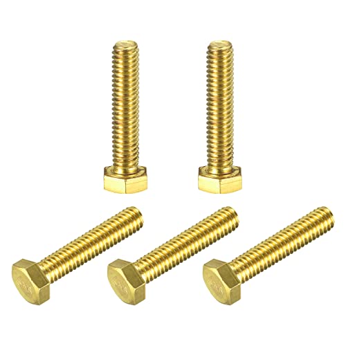 Image of uxcell Brass Hex Bolts, 5 /16-18x1-1 /2 5pcs Fully Thread Grade 4.8 Solid Brass Hexagon Head Bolt Machine Screws for Machinery