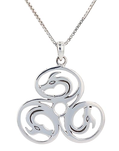 Sterling Silver Celtic Trinity Knot Triple Dragons Pendant Necklace 18