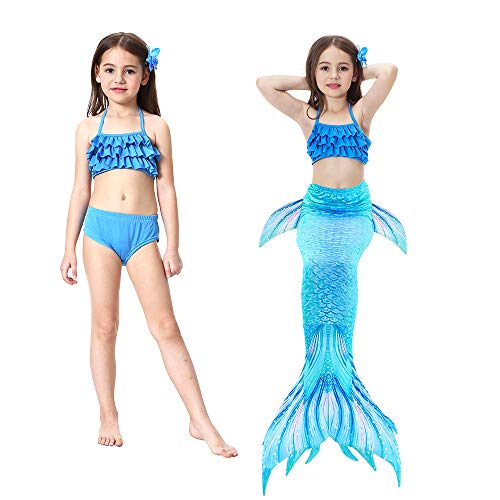 Danvren Girls Swimsuit Mermaid Tails for Swimming Party Supplies Costume Swimwear Bikini 3 Pcs for 3-12Y (Crystal Blue Design,3-4 T - Thumbnail 6
