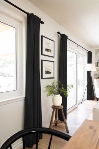 Image of Linen Textured Total Blackout Curtains for Bedroom 90 Inches Long, Black