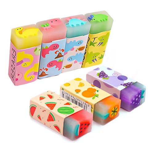 No oBML Eraser, Arch Elementary School Students, Set of 7, Erasable, Very Clean, Pencil Eraser Set, Stationery, Cute, Fun, Learning, DIY, Painting, Patterns, Dinosaur, Watermelon, Grapes, Orange, hund
