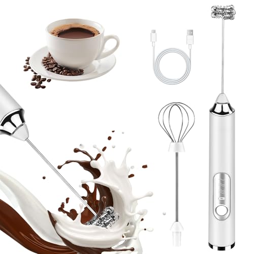 Handheld Milk Frother, Rechargeable Milk Frother, Coffee Mixer Wand, White