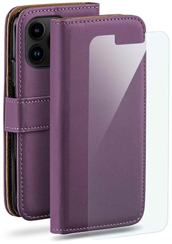 Étui iPhone 14 Pro Max moex en cuir synthétique violet avec porte-cartes et film