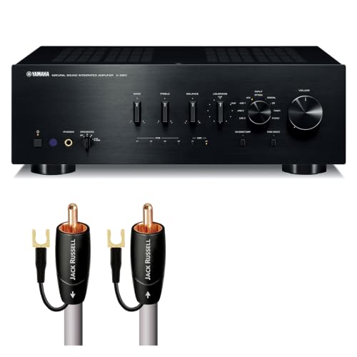 Image of Yamaha A-S801 Amplifier Bundle w /AudioQuest Jack Russell Cable (Black) | Integrated amplifier with ESS DAC, USB DAC, optical /coaxial inputs, and AudioQuest Jack Russell 4m RCA subwoofer cable