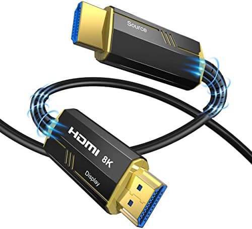 DGHUMEN 8K Fiber Optic HDMI 2.1 Cable 50Feet, Supports 8K@60Hz 4K@120Hz Ultra High Speed 48Gbps Dynamic HDR, eARC,ARR, Dolby Atmos, Compatible with PS5, Xbox Series X, UHD TV-Gold