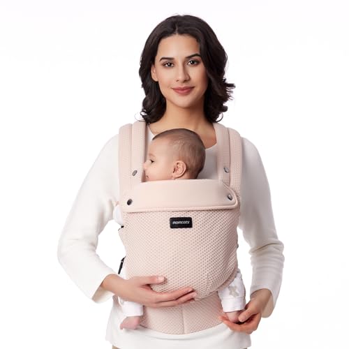 Momcozy Atmungsaktive Netz-Babytrage (3-24 Monate) - 100% Polyester Mesh Ergonomischer Baby Carrier mit X-Rücken & Lendenstütze Taillenumfang 64-127cm Rosa