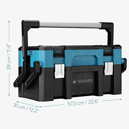 Navaris Cantilever Tool Box - Plastic Toolbox W/Adjustable Dividers And Metal Latches - Portable Organizer Storage System For Tools - Black/Orange #TOP4