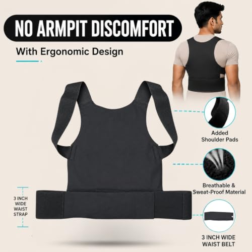 Image of Posture Corrector Belt for Men & Women (M-L (30 inch -34 inch)) | Back Support Belt for Back Pain Relief Adjustable Shoulder Support for Office, Work, Driving & Daily Wear