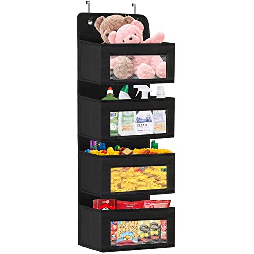 Vaisoz Over The Door Organizer,4 Large Pockets Fabric Wall Mount Storage With Mesh Clear Window,Over Door Hanging Organizer For Bathroom,Pantry,Closet,Dorm,Toys(Black) #TOP20