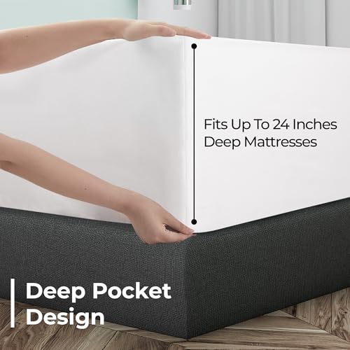 Image of Royale Linens Extra Deep Pocket Full Fitted Sheet Only - Full Size Deep Pocket White Fitted Sheet - Fits 18 inch to 24 inch Thick Mattress - Soft & Breathable Elastic Sheets (54x75 Inches, White)
