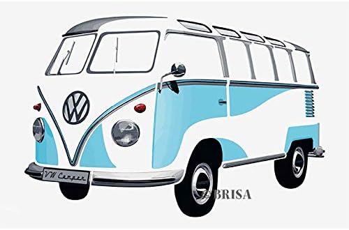 VW Collection Volkswagen Selfadhesive Wall Tattoo Sticker Decoration Poster with T1 Bus Campervan Design (Silhouette/Blue)