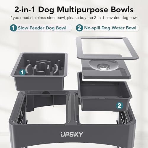 UPSKY 2-in-1 Elevated Dog Bowls Slow Feeder, 4 Height Adjustable Raised Bowl Stand, No Spill Dog Water Bowls, Anti-Slip Food and Water Bowls for Small Medium Dogs(Not Include Stainless Steel Bowl) - Image 4