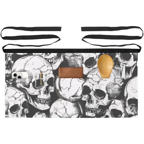 Demi-tablier pour cuisine et service avec 3 poches de rangement, motif crâne multicolore