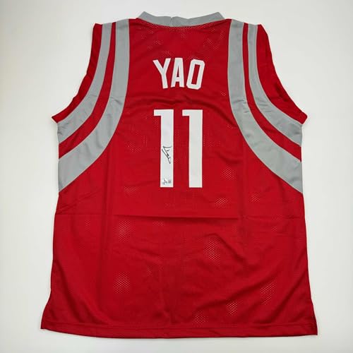 Autographed Yao Ming Houston Red Basketball Jersey Beckett BAS COA