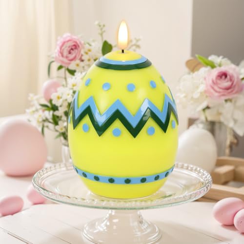 Image of Easter Flameless Candles Battery Operated with 6 Hour Timer Battery Operated Real Wax Color Painted Easter Egg Shaped LED Flickering Candles Dinner Spring Holiday Decor(Yellow, 2.4 inchD x 6.3 inchH)