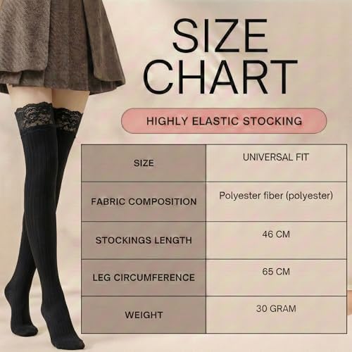 Image of Kraptick Women's Thigh High Stockings with Lace Top Soft Ribbed Stretchable Nylon Stocking, Fashion Hold-Up Stockings for Regular Use & Comfort Fit -2