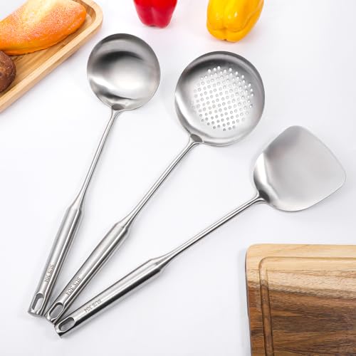 Wok Spatula and Ladle, Skimmer Ladle Tool Set Stainless Steel Kit...