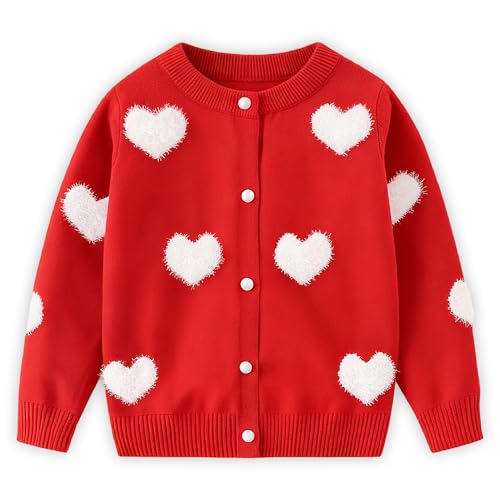 Girls Cardigan Long Sleeve Button Front Sweater Winter Heart Knit Outfits Kids Colorful Rainbow Sweaters Baby Coat 2-7 Years