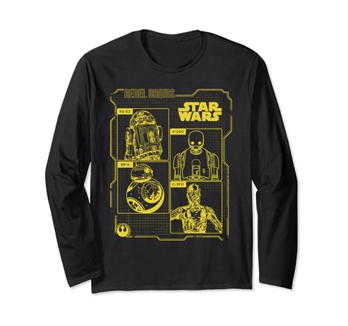 T-shirt Star Wars Rebel Droids manches longues en maille de coton premium et sérigraphie nette