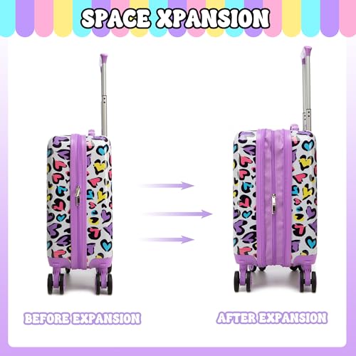 Kids Luggage with Spinner Wheels Carry on Suitcases for Girls 2 Piece Luggage Sets 16" Toddler Suitcase for Kids Rolling Suitcase Airline Approved (Bainbow Leopard) - Image 5