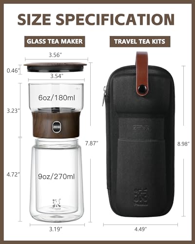 Image of ZENS Modern Glass Infuser Teapot, One Touch Tea Maker for Loose Leaf Tea with Insulated Mug and Portable Case. Enchanted Pot Alternatives for Tea Lover Gifts