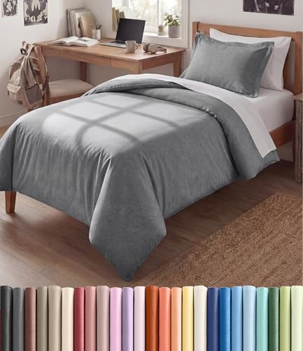 Image of Duvet Cover Twin /Twin XL - 2 Piece Set with Zipper Closure - Heathered Grey | Extra Soft Twin /Twin XL Duvet Cover 68 inch x 90 inch with 1 Pillow Sham, Hotel Luxury w / Zipper Closures & Ties, Comfy & Breathable
