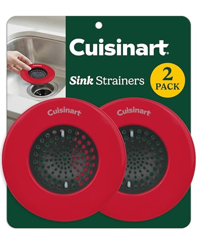 Cuisinart Sink Strainers- 2 Pack Kitchen Sink Drain Strainer & Food Catcher with Enamel-Coated Stainless Steel Rim and Silicone Base, Fits Standard 3.5' Drains, Outer Diameter 4.35', Scratch-Safe