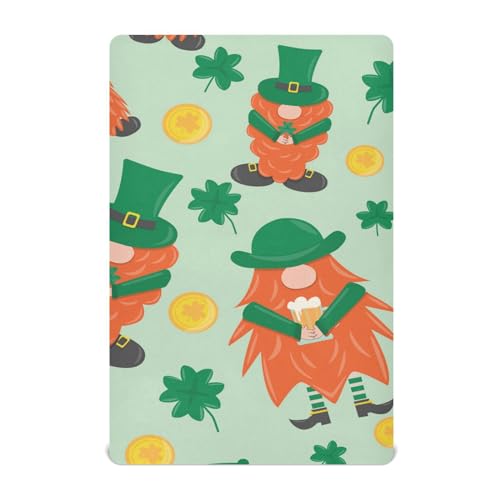 Moudou St. Patrick's Day Gnome Playard Sheet for Boy Girls, Soft Breathable Fitted Toddler Sheet for Standard Playard Bed Mattress, 39 x 27 x 5 Inch