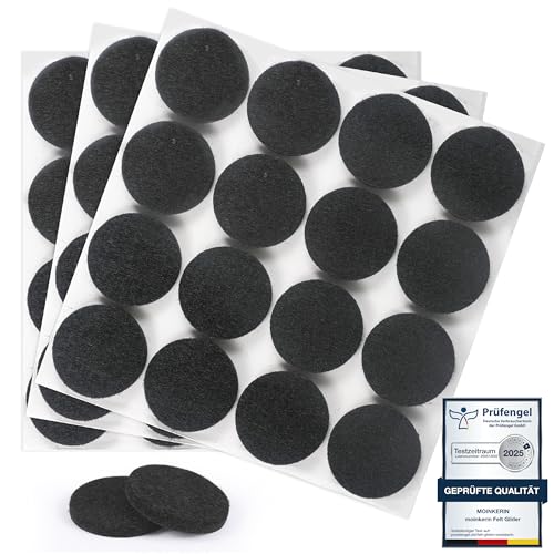 moinkerin 48 Stücke Filzgleiter Selbstklebend 30mm filzgleiter für stühle 5mm Dicke Möbel Filzgleiter für Möbelfüße Stuhlbeine, Hartholzböden(Schwarz,30mm)