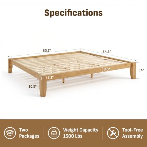 Image of Softa Mikor King Japanese Joinery Bed Frame, Solid Rubberwood, 1500 Lbs Heavy Duty Slats Support, SGS Certified, 15Min No-Tool Setup, Under-Bed Storage, No Box Spring Needed, Noise-Free