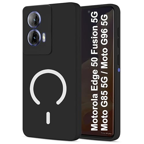 Image of SBMS Silicone Back Cover Case for Motorola Edge 50 Fusion /G85 /G96 | Soft Micro-Fibre Lining Inside | Magsafe Print On Back Side Camera Protection Bump | Shockproof Case G85 (Magsafe Print Big Black)