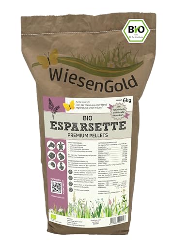 Esparsette Cobs Bio, WiesenGold® Bio-Esparsette Pellets/Cobs (6kg) – Premium Pferdefutter, naturnaher Anbau, Heimtierfutter, natürliche Wurmkur
