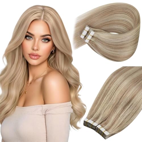 Image of Ve Sunny Hair Tape in Extensions 22Inch Long | Ash Blonde Highlight Bleach Blonde,50g 20Pcs,Silky Smooth,for Party