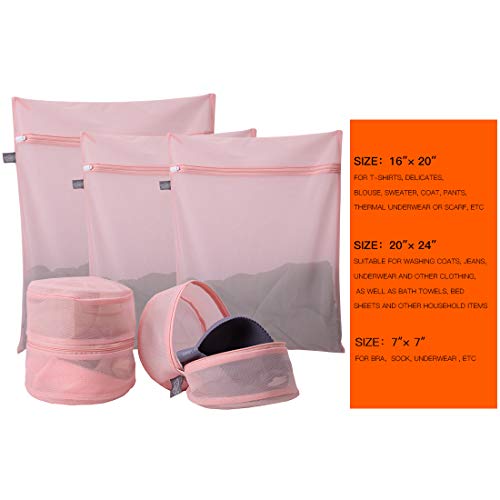 Kimmama Mesh Laundry Bag-Heavy Duty Fine Mesh Wash Bag For Washing Machine-Supper Zippered Net Laundry Bag For Travel,Lingerie,Sweater,Garment,Undergarment （Fine Mesh) (5 Pcs Pink) #TOP1