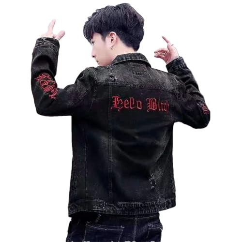 Men's Denim Jacket Punk Worn Male Jean Coats With Print Cowboy Korea Coats