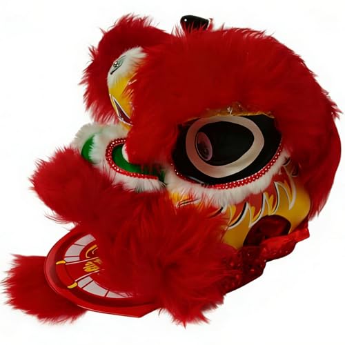 HTRDHT 15 Inch Lion Dance Costume with Tail, Chinese Dragon Costume for 6-12 Age, Traditional Mascot Costume Suit for Performance (Red)