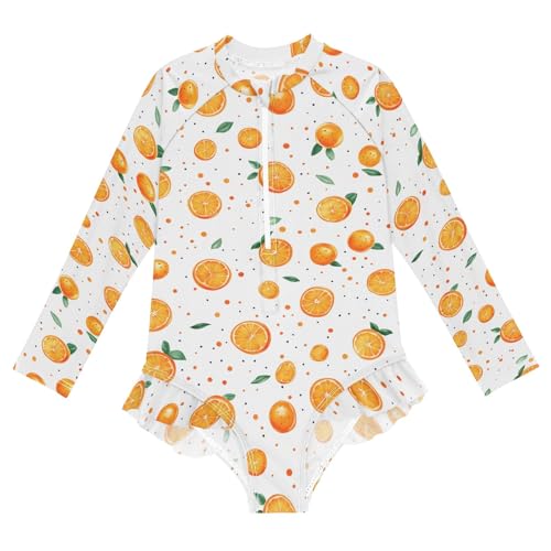 ALAZA Swimsuit for Girls Long Sleeve Rashguard Bathing Suit Orange Polka Dot Quick Dry 4T