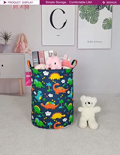 Image of Forest Dinosaur Laundry Hamper Large Canvas Fabric Storage Basket | Organizer Bin Dirty Clothes Collapsible Waterproof for College Dorms, Boys and Girls Bedroom,Bathroom