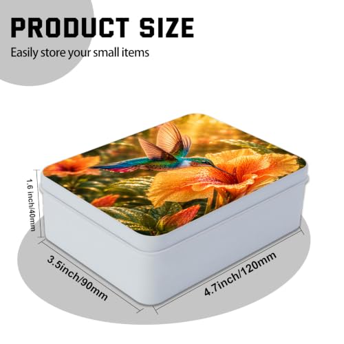 Image of Decorative Metal Tin Box with Lid,Hummingbird Tropical Organizer