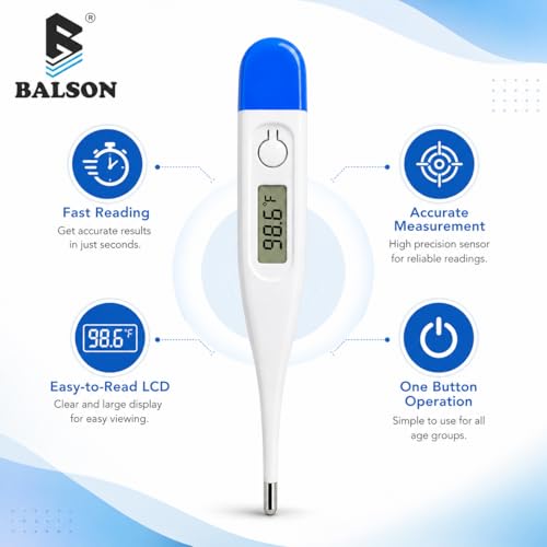 Image of BALSON Digital Thermometer for Adults & Kids - Fast & Accurate Oral Thermometer with Easy-to-Read LCD Display, Fever Alarm, Waterproof Tip & Auto Shut-Off