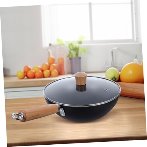 Wok pequeño de hierro con mango de madera antideslizante miniatura 7