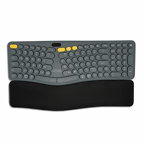 J-Tech Digital Wireless Ergonomic Split Keyboard w Display Screen Rechargeable Battery Removable Wrist Rest | Supports Multi-Device (2.4G+BT1+BT2) 12 Multimedia Keys Compatible with Windows/Mac/iPad