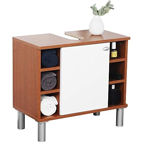 RICOO Badezimmerschrank 60x54x32cm in Eiche Rustikal Dunkelbraun WM100-ER-W Cover