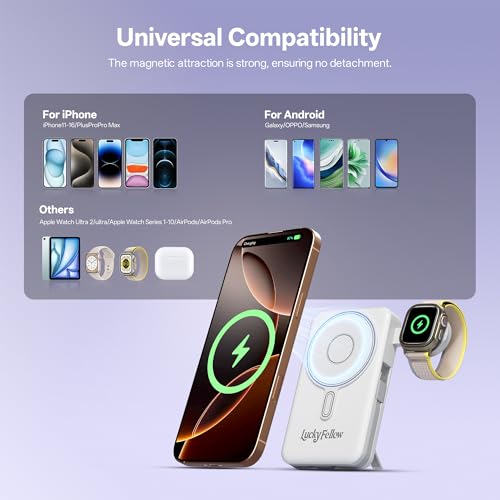 LUCKYFELLOW Magnetic Portable Charger Built-in Cables,10000mAh Fast Charging Wireless Charger Station External Battery Pack Slim Pocket Size Power Bank with Stand Compatible with iWatch, iPhone - image 5