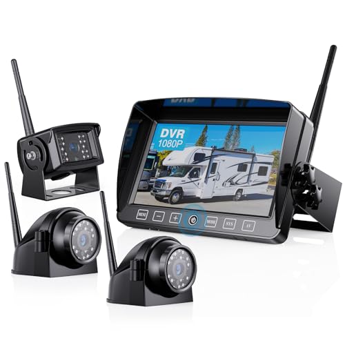 Image of ZEROXCLUB Wireless Backup Camera with 7 Inch DVR Quad Split Monitor for RV Trailer Truck, Digital Signal HD 1080P Wireless Rear Side View 3 Cameras Back Up System w /Recording 18 IR Night Vision (B3C)