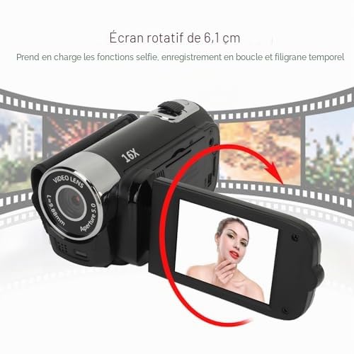Caméra Vidéo 1080P, Caméscope 16MP, Zoom Numérique 16X, Caméra Vlogging avec Lumière de Remplissage, Trou de Filetage 1/4, écran Rotatif 2,4, Enregistreur USB (-2214230150511)