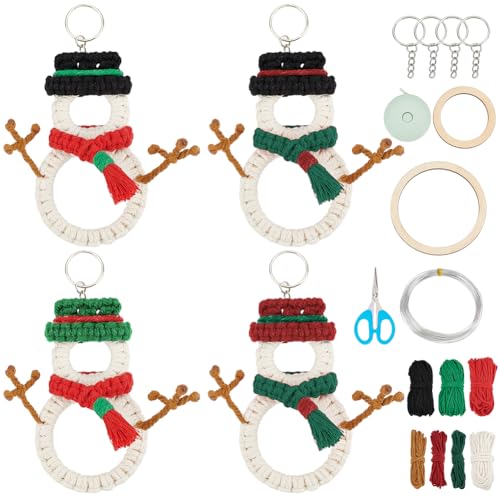 ACRNIGHEET 4PCS Macrame Christmas Ornament Kit, Snowman Knitting Ornaments Decoration