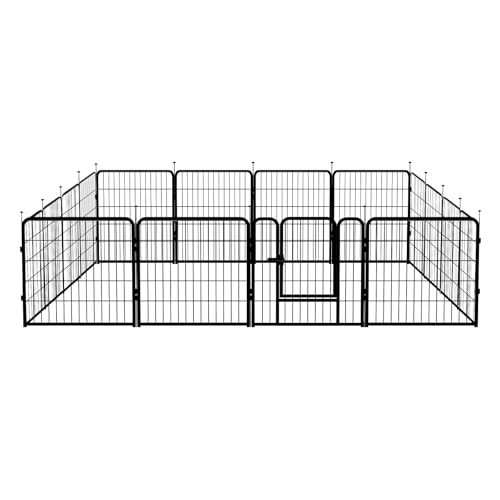Amazon Basics Dog Playpen, 8 Panels Metal Fence with Door, Foldable for Indoor and Outdoor Use, Suitable for Small to Medium Sized Dogs, 24 Inch Height, Black