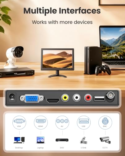 Image of Eyoyo 10.1 inch Security Monitor 1366x768 Resolution, Small HDMI Monitor Supporting HDMI VGA AV BNC USB Input, Small Screen with Built-in Speakers for PC CCTV Camera NVR(EM101AD)
