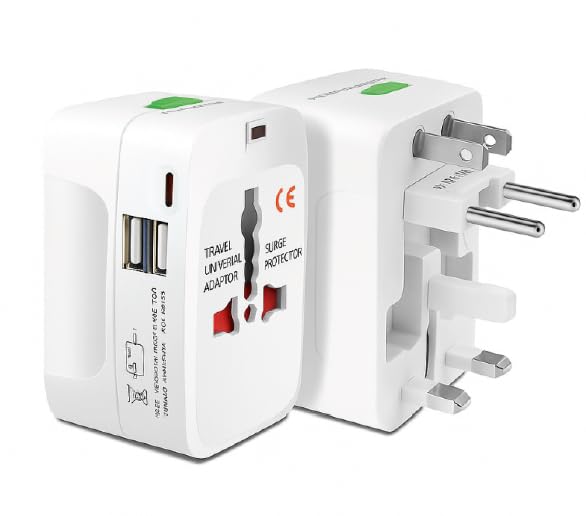 Image of Hawk Universal Travel Adapter, (Model : Atom) 3 Port with Dual USB Type-A and Type-C Charger, International Power Converter for 150+ Countries, White, 100-240V AC